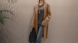 韩国官网正品代购 秋季女装新款 风衣长袖西装领中长款韩版8681