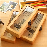 木头木制铅笔盒小学生文具盒女男款韩国日本多功能可爱创意笔袋