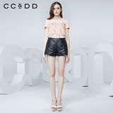 CCDD2016夏装专柜正品新款女欧根纱拼接上衣创意植物印花短袖T恤
