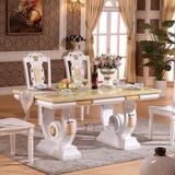 欧式大理石橡木餐桌 高档白色全实木餐桌 客厅大理石长方形餐桌椅