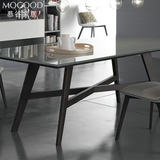 黑色餐桌玻璃台面钢化简约现代吃饭桌子实木餐桌椅组合6人家用