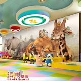3d立体大型壁画可爱森林动物壁纸儿童房幼稚园温馨环保无纺布墙纸