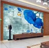 现代简约大型壁画客厅卧室无纺布壁纸3d电视背景墙纸 蓝色玫瑰花