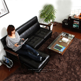 日式小户型单人双三人组合皮艺沙发 客厅转角实木扶手布艺沙发椅