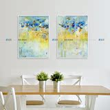 黄蓝色调北欧式原创艺术纯手绘抽象油画现代简客厅卧室玄关装饰画