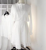韩国2016春装新款棉布长袖衬衣白衬衫连衣裙中长款荷叶边收腰裙子