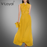 V·Loyal2016夏季新款欧美真丝连衣裙时尚大摆雪纺长裙