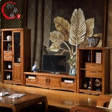 现代中式榆木全实木电视柜客厅柜 简约地柜电视机柜组合 榆木高柜