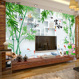 3d立体竹子莲花壁画 中式九鱼图方框无缝壁纸 沙发电视背景墙纸