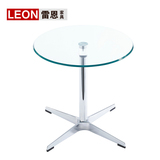 简约现代钢化玻璃小圆茶几不锈钢圆形洽谈桌接待台边几角几餐桌
