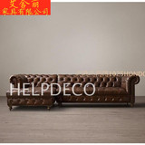 美式沙发仿古怀旧意大利进口油蜡皮艺沙发欧式复古L组合沙发定做