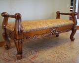 【国王家具】欧式全实木家具厂家直销个性定制玛莎桃花芯木床尾凳