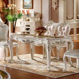 欧式餐桌 大理石餐桌椅组合6人 实木田园雕花小户型白色餐桌