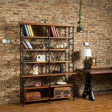 美式loft实木置物架复古创意铁艺隔板钢木书架做旧博古展示架收纳