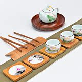 茶具配件竹制创意 杯垫功夫茶杯垫手绘中国风陶瓷茶托茶道杯垫