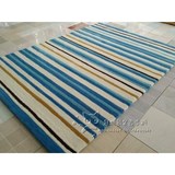 地中海浅蓝色条纹地毯客厅茶几沙发卧室床边手工腈纶地毯满铺定制