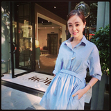 日本进口棉丝混纺激光定位点点+条纹衬衫连衣裙