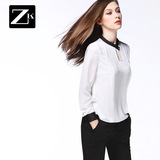 ZK纯色简约时尚雪纺衫长袖修身百搭打底衫女衬衣女装2016春装新款
