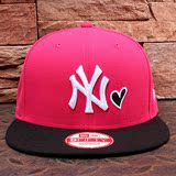 正品MLB棒球帽女户外出游遮阳帽NY平沿帽爱心款情侣嘻哈帽可调节