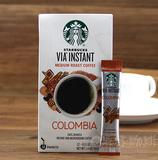 美版星巴克咖啡starbucks 免煮VIA速溶黑咖啡哥伦比亚12条16年8月