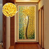 现代简约欧式玄关装饰画竖版 发财树走廊过道挂画3D立体 手绘油画