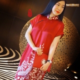 红扣新中式 仙鹤真丝汉服长袍中式女装 旗袍上衣 民族风传统中式