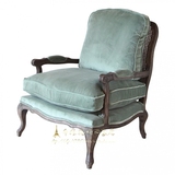 美式乡村单人布艺藤椅复古做旧高档沙发休闲椅带扶手沙发实木家具