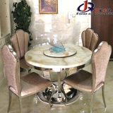 大理石不锈钢圆形餐桌椅家用简约现代星级酒店火锅桌欧式金属桌子