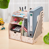 办公室桌面收纳盒 办公用品文件架创意书架资料架木质书本置物架