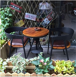 美式洽谈桌椅 铁艺实木休闲阳台咖啡厅酒吧甜品店桌椅组合 小圆桌