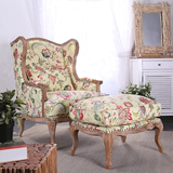 美式实木单人沙发法式复古做旧风化色高背椅田园休闲椅老虎椅热销