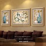 手绘欧式现代简约油画客厅餐厅书房装饰壁画抽象挂画鹿招财鹿三联