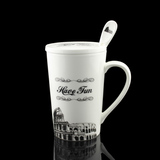 包邮陶瓷马克杯牛奶杯创意咖啡杯 办公室水杯茶杯麦片杯 带盖带勺