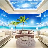 3D简约蓝天白云电视背景墙纸壁纸大型壁画客厅沙发卧室床头背景