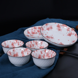 陶瓷碗 梅花碗家用套装米饭碗礼品印彩创意餐具汤碗卡通碗盘
