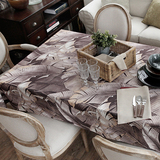 高档现代时尚风格个性西餐大桌布圆台布茶几盖布布艺定做灰色树叶
