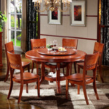实木餐桌椅组合6人饭店餐桌圆桌橡木圆桌带转盘双层实木餐桌饭桌