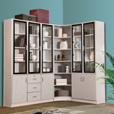 宜家书橱书架书柜自由组合简易带玻璃门书柜组合实木储物柜子特价