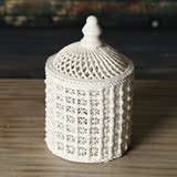 批发HY6007W白色玲珑带盖陶瓷罐镂空工艺品罐子桌面创意饰品摆件