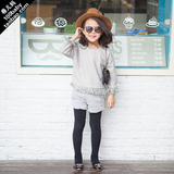 2015卷儿妈女童秋装新款 针织流苏 珍珠圆领韩版上衣罩衫外套