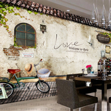 餐厅休闲咖啡馆沙发背景个性复古砖木纹涂鸦墙纸壁纸大型壁画811