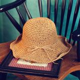 遮阳帽女可折叠夏天太阳帽大沿卷边草帽防晒沙滩帽蝴蝶结透气凉帽