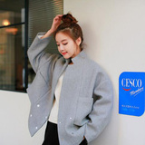 冬季韩版学生甜美毛呢外套女短款蝙蝠袖小香风百搭显瘦修身潮大衣