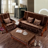 韩式蕾丝花边实木/红木/木头沙发坐垫带靠背 冬季纯色沙发垫子