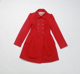 新款女装冬装纯色淑女修身红色中长款上衣羊毛毛呢大衣外套