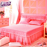 棉床笠结婚庆欧式床罩双人粉色床群加厚纯棉蕾丝床裙单件大红色夹