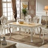 欧式餐桌大理石餐桌餐厅全实木餐桌椅组合法式象牙白雕花长方桌