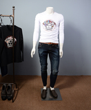 外单长袖T恤男2015秋季新款男式立体头像韩版修身弹力圆领T恤衫潮