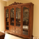 美式实木书柜 欧式书房单个组合书柜 带门大书橱复古书柜置物架