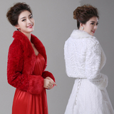 新款玫瑰花长袖新娘毛披肩春秋冬季结婚红色白色婚纱礼服披肩批发